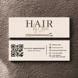 Neutral Beige QR Code Hair Stylist Modern スキニー名刺