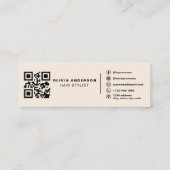 Neutral Beige QR Code Hair Stylist Modern スキニー名刺 (裏面)