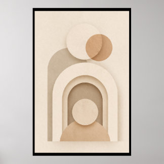 Neutral Beige Scandinavian Abstract Design ポスター