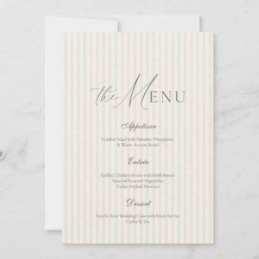 Neutral Beige Stripe Wedding Menu 招待状 (正面)