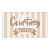Neutral Beige Stripes Cake Baker Pastry Chef 名札 (正面)