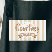 Neutral Beige Stripes Cake Baker Pastry Chef 名札