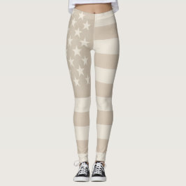 Neutral Beige, Tan, & White American Flag Earthy レギンス