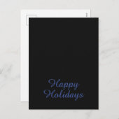 Neutral Black & Blue Plain Elegant Happy Holidays シーズンポストカード (正面/裏面)