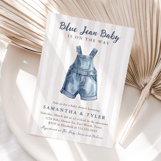 Neutral Blue Jean Baby On The Way Baby Shower 招待状