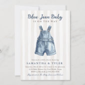 Neutral Blue Jean Baby On The Way Baby Shower 招待状 (正面)
