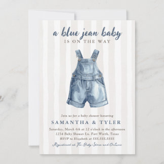 Neutral Blue Jean Baby On The Way Baby Shower Invi 招待状