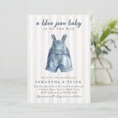 Neutral Blue Jean Baby On The Way Baby Shower Invi 招待状 (スタンド正面)