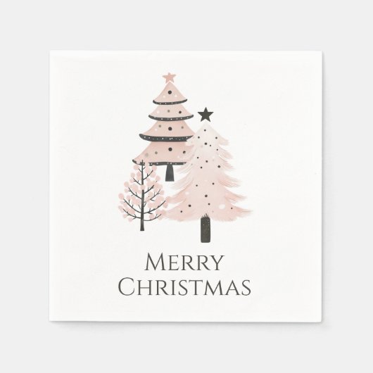 Neutral Blush Christmas Tree Paper Napkins スタンダードカクテルナプキン (正面)