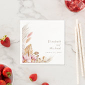 Neutral Blush Floral Pampas Grass Reception スタンダードカクテルナプキン (インサイチュ)