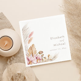 Neutral Blush Floral Pampas Grass Reception スタンダードカクテルナプキン