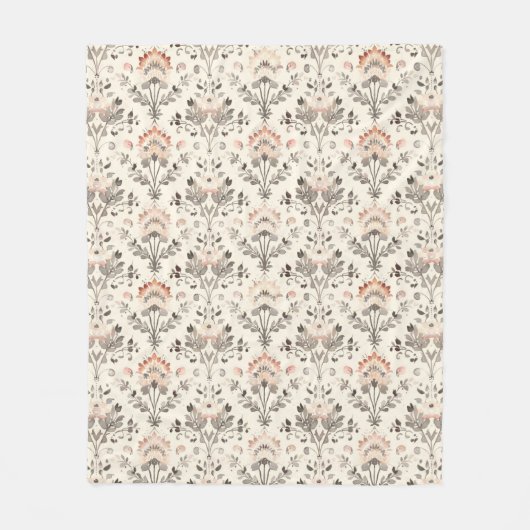 Neutral Blush Gray Botanical Fleece Blanket フリースブランケット (正面)