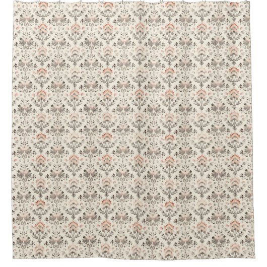 Neutral Blush Gray Botanical Shower Curtain シャワーカーテン (正面)