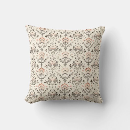 Neutral Blush Gray Botanical Throw Pillow クッション (正面)