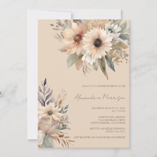 Neutral Bohemian Bridal Shower 招待状 (正面)