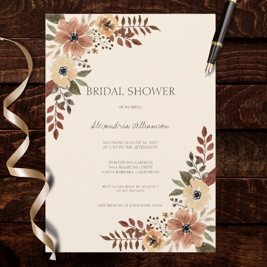 Neutral Bohemian Floral Bridal Shower  招待状