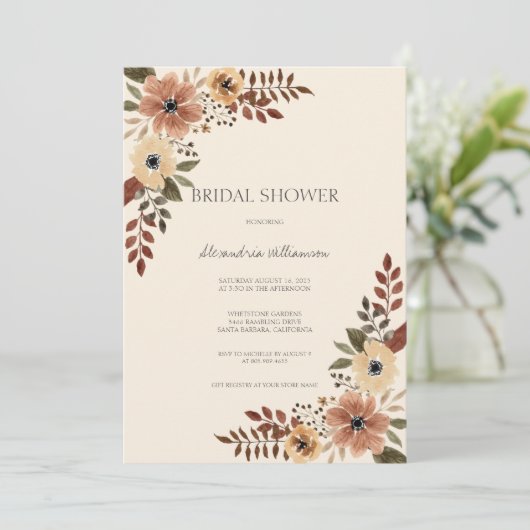 Neutral Bohemian Floral Bridal Shower  招待状 (スタンド正面)