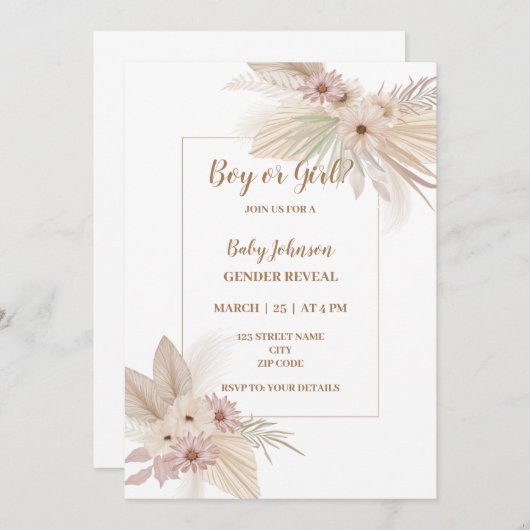 Neutral Bohoをテーマにした性別による招待の公開 招待状 (正面/裏面)