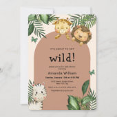Neutral Boho Arch Wild Sarafi Animals Baby Shower 招待状 (正面)