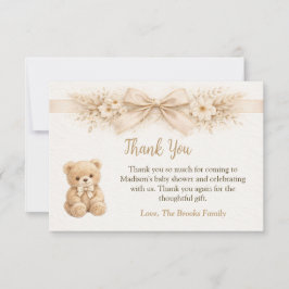 Neutral Boho Bear Baby Shower Bearly Wait サンキューカード