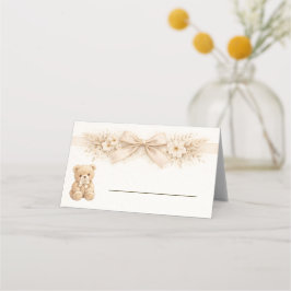 Neutral Boho Bear Baby Shower Bearly Wait Table プレイスカード