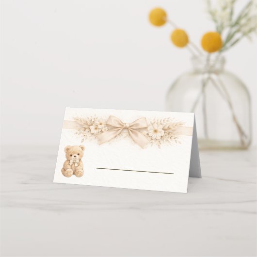 Neutral Boho Bear Baby Shower Bearly Wait Table プレイスカード (正面)