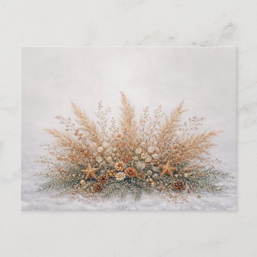 Neutral Boho Christmas Botanical Pampas Arrangemen シーズンポストカード (正面)