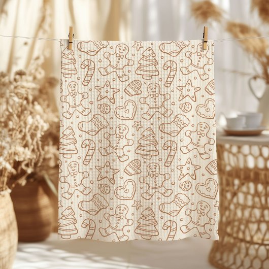 Neutral Boho Christmas Gingerbread Man Beige キッチンタオル