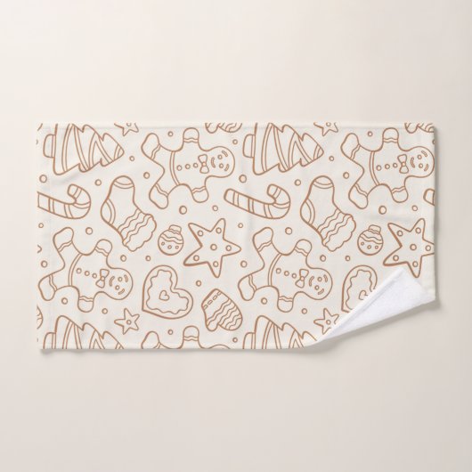 Neutral Boho Christmas Gingerbread Man Beige バスタオルセット (ハンドタオル)