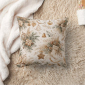 Neutral Boho Christmas Stocking Floral Pattern クッション (ブランケット)