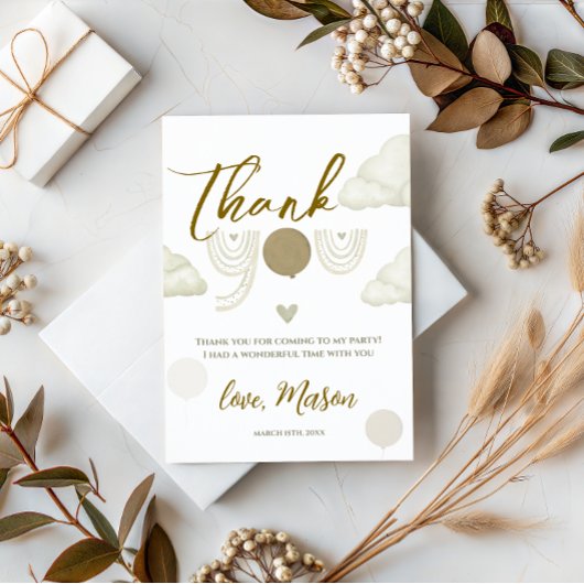 Neutral Boho Cloud First Birthday Thank You サンキューカード