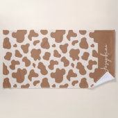 Neutral Boho Cow Print Western Cowgirl Beige Name ビーチタオル (正面)