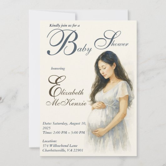 Neutral Boho Elegance Baby Shower Asian Mom to be 招待状 (正面)