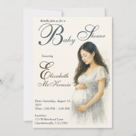 Neutral Boho Elegance Baby Shower Asian Mom to be 招待状