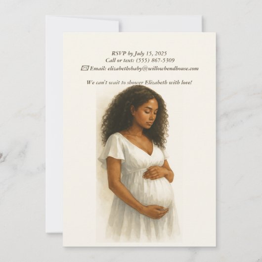 Neutral Boho Elegance Baby Shower Black Mom to Be 招待状 (裏面)