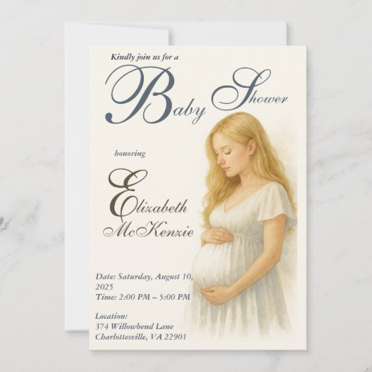Neutral Boho Elegance Baby Shower Blonde Mom to be 招待状 (正面)