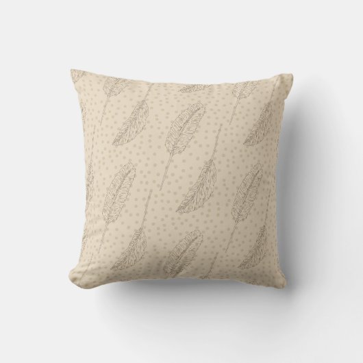 Neutral Boho Feather Pattern Throw Pillow クッション (正面)