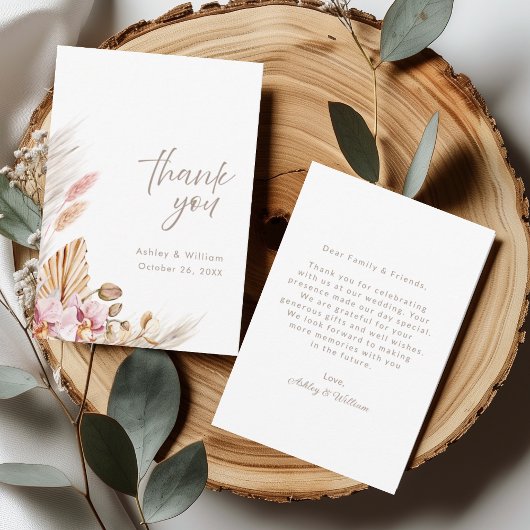 Neutral Boho Floral Wedding Thank You Card サンキューカード