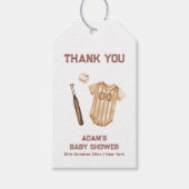 Neutral Boho Little Slugger Baseball Baby Shower ギフトタグ (正面)
