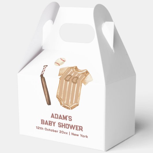 Neutral Boho Little Slugger Baseball Baby Shower フェイバーボックス (裏面)
