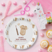 Neutral Boho Little Slugger Baseball Baby Shower  ペーパープレート (パーティー)