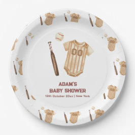 Neutral Boho Little Slugger Baseball Baby Shower  ペーパープレート