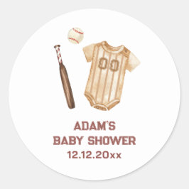 Neutral Boho Little Slugger Baseball Baby Shower  ラウンドシール