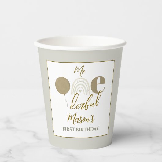 Neutral Boho Mr Onederful First Birthday Party 紙コップ (正面)