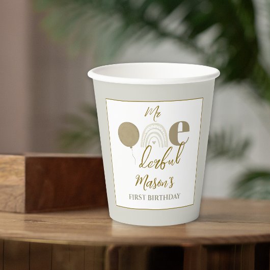 Neutral Boho Mr Onederful First Birthday Party 紙コップ