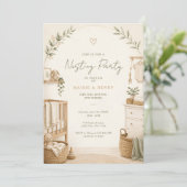 Neutral Boho Nesting Party Baby Shower 招待状 (スタンド正面)