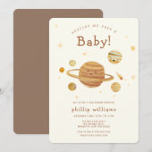 Neutral Boho Outer Space Solar System Baby Shower  招待状 (正面/裏面)