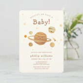 Neutral Boho Outer Space Solar System Baby Shower  招待状 (スタンド正面)