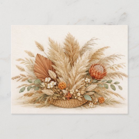 Neutral Boho Pampas Grass Floral Arrangement ポストカード (正面)