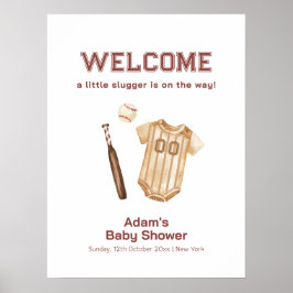 Neutral Boho Slugger Baseball Baby Shower Welcome ポスター